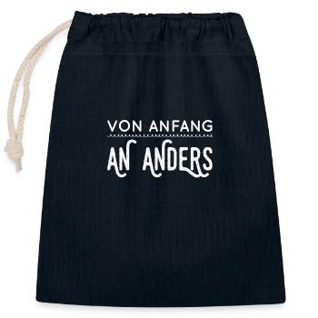 von Anfang an anders - Verschließbarer Geschenkbeutel aus Baumwolle (25x30cm) - Navy - Vorne