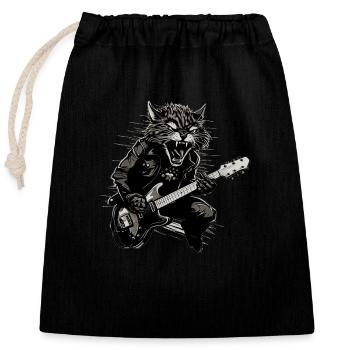 Pets, Cute, Cat, Animal, Cat, Funny Music, Guitar - Closable cotton gift bag (25x30cm) - black - Front
