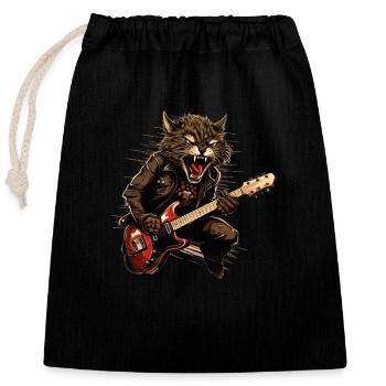 Pets, Cute, Cat, Animal, Cat, Funny Music, Guitar - Closable cotton gift bag (25x30cm) - black - Front