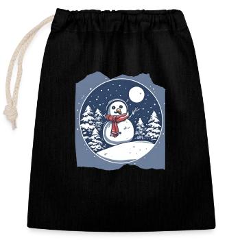 Frosty Wonderland Snowman Snowy Winter Night Scene - Closable cotton gift bag (25x30cm) - black - Front