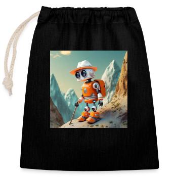 Niedlicher kleiner orangefarbener Vintage-Roboter klettert - Verschließbarer Geschenkbeutel aus Baumwolle (25x30cm) - Schwarz - Vorne