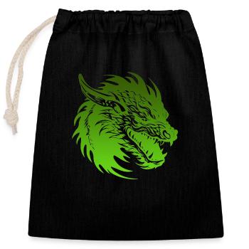 Fantasy Drache Anime Drachenkopf Mythisches Reptil - Verschließbarer Geschenkbeutel aus Baumwolle (25x30cm) - Schwarz - Vorne