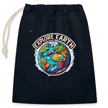 Explore Earth - Erde Illustration - Verschließbarer Geschenkbeutel aus Baumwolle (25x30cm) - Navy - Vorne