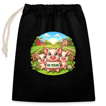 Famille de porcs végétaliens - Sac cadeau en coton avec cordon (25 x 30 cm) - noir - Devant