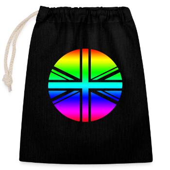 round UK Union Jack flag rainbow mod - Closable cotton gift bag (25x30cm) - black - Front