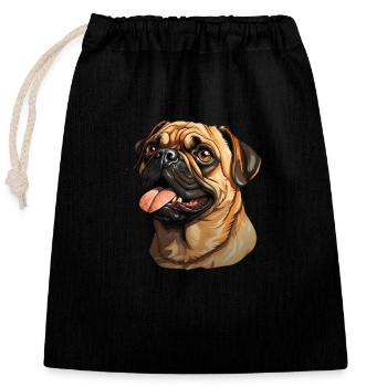 Treu blickender Mops Kopf - Verschließbarer Geschenkbeutel aus Baumwolle (25x30cm) - Schwarz - Vorne
