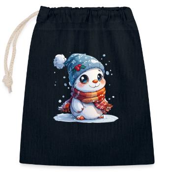 Schneemann für Kinder - Verschließbarer Geschenkbeutel aus Baumwolle (25x30cm) - Navy - Vorne