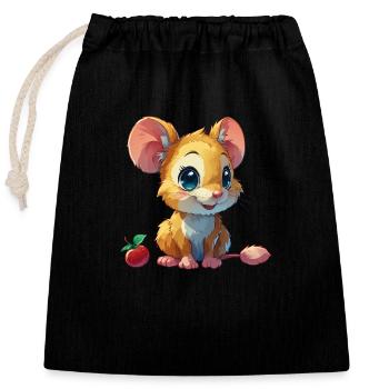 niedliche Maus - Verschließbarer Geschenkbeutel aus Baumwolle (25x30cm) - Schwarz - Vorne