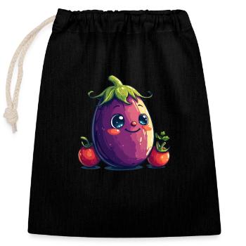 Aubergine Comic Face - Sac cadeau en coton avec cordon (25 x 30 cm) - noir - Devant