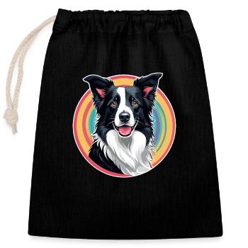 Border Collie - Verschließbarer Geschenkbeutel aus Baumwolle (25x30cm) - Schwarz - Vorne