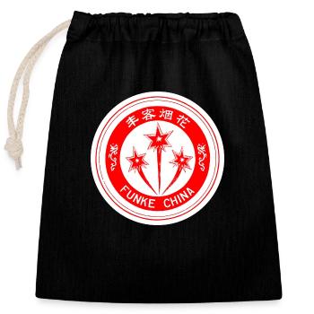 Funke China Logo - Verschließbarer Geschenkbeutel aus Baumwolle (25x30cm) - Schwarz - Vorne
