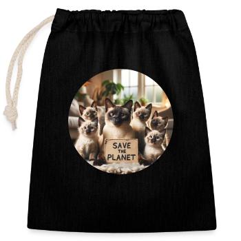 Famille de chats - Sac cadeau en coton avec cordon (25 x 30 cm) - noir - Devant