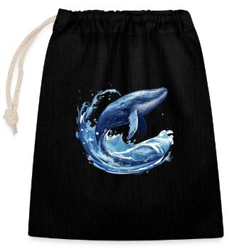 Baleine bleue - Sac cadeau en coton avec cordon (25 x 30 cm) - noir - Devant