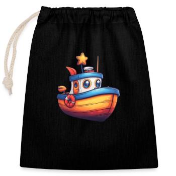 Fishing boat - Closable cotton gift bag (25x30cm) - black - Front