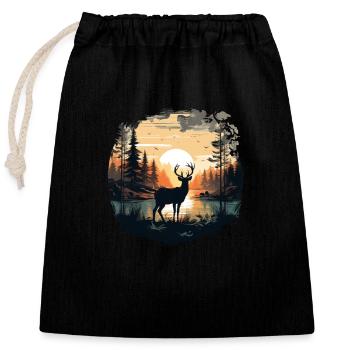 Forêt de cerfs - Sac cadeau en coton avec cordon (25 x 30 cm) - noir - Devant