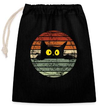 Retro Cat - Vintage Geschenkidee - Verschließbarer Geschenkbeutel aus Baumwolle (25x30cm) - Schwarz - Vorne