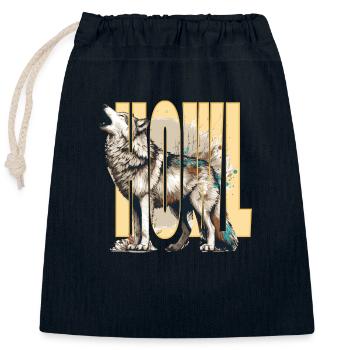 Loup hurlant - Sac cadeau en coton avec cordon (25 x 30 cm) - bleu marine - Devant