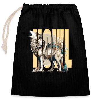 Loup hurlant - Sac cadeau en coton avec cordon (25 x 30 cm) - noir - Devant