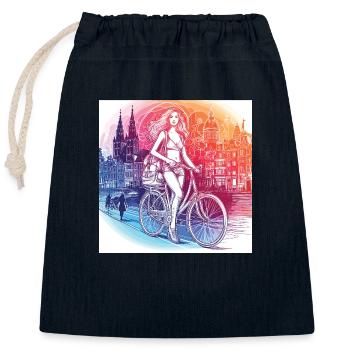 Amsterdam mit dem Fahrrad - Schönes Mädchen auf einem Fahrrad. - Verschließbarer Geschenkbeutel aus Baumwolle (25x30cm) - Navy - Vorne