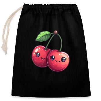 Verspielte Kirsche - Verschließbarer Geschenkbeutel aus Baumwolle (25x30cm) - Schwarz - Vorne