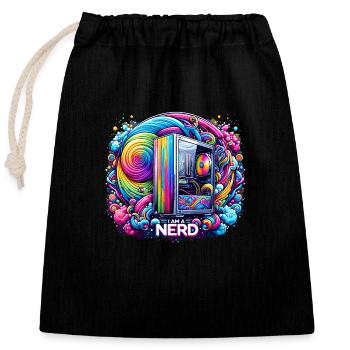 Nerd-Stolz Rainbow - Verschließbarer Geschenkbeutel aus Baumwolle (25x30cm) - Schwarz - Vorne