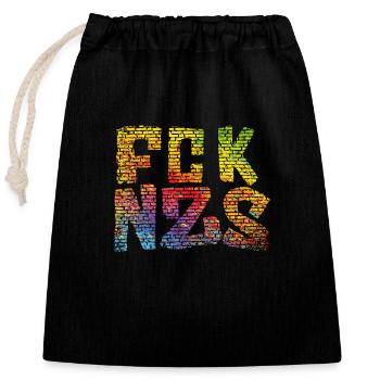 FCK NZS - Verschließbarer Geschenkbeutel aus Baumwolle (25x30cm) - Schwarz - Vorne