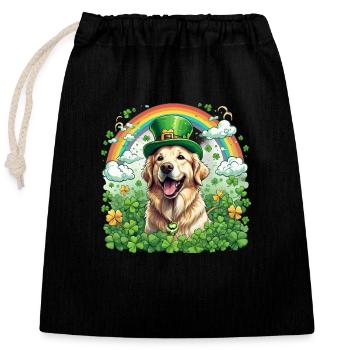 Green Hat and Clover I St. Patrick's Day Golden - Verschließbarer Geschenkbeutel aus Baumwolle (25x30cm) - Schwarz - Vorne