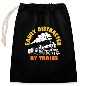 Easily Distracted By Trains - Closable cotton gift bag (25x30cm) - black - Front