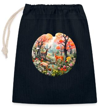 Scène de forêt printanière - Sac cadeau en coton avec cordon (25 x 30 cm) - bleu marine - Devant