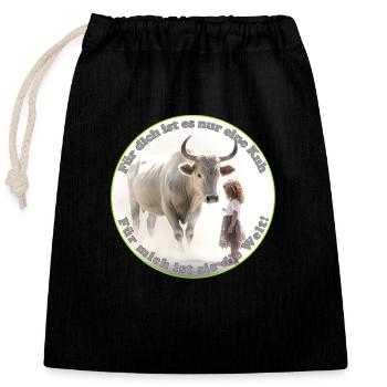 For many, all that has horns is just a cow - Closable cotton gift bag (25x30cm) - black - Front