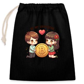 Be My Cryptotine: Adorable Bitcoin Couple - Verschließbarer Geschenkbeutel aus Baumwolle (25x30cm) - Schwarz - Vorne