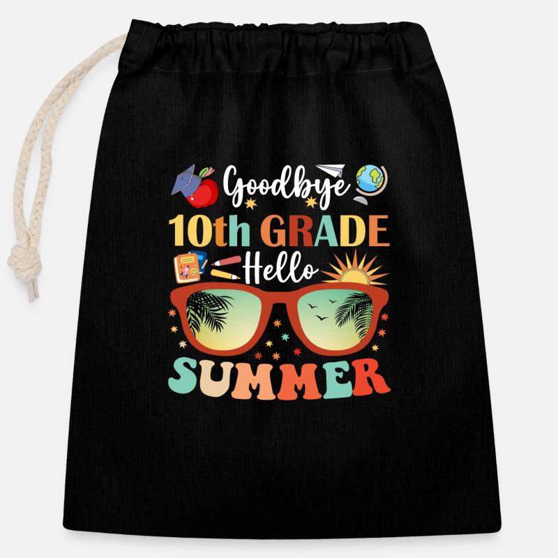 Goodbye 10th Grade Hello Summer - Closable cotton gift bag (25x30cm) - black