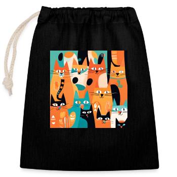 Boho Cats Abstract Plants - Closable cotton gift bag (25x30cm) - black - Front