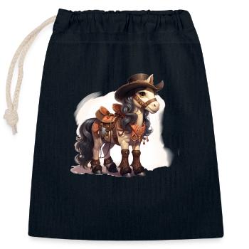 Poney occidental puissant - Sac cadeau en coton avec cordon (25 x 30 cm) - bleu marine - Devant