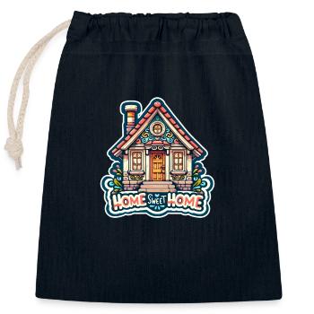Home Sweet Home - House Illustration - Closable cotton gift bag (25x30cm) - navy - Front