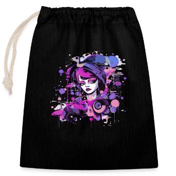 Beautiful female paint art Face colorful woman - Closable cotton gift bag (25x30cm) - black - Front