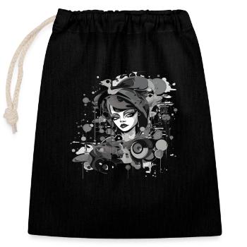 Beautiful female paint art Face colorful woman - Closable cotton gift bag (25x30cm) - black - Front