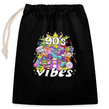 90er Jahre Vibes Elemente und Spielzeug - Verschließbarer Geschenkbeutel aus Baumwolle (25x30cm) - Schwarz - Vorne