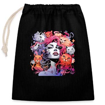 Beautiful female paint art Face colorful woman - Closable cotton gift bag (25x30cm) - black - Front