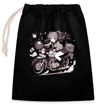 Manga Woman Biker 2 - Sac cadeau en coton avec cordon (25 x 30 cm) - noir - Devant