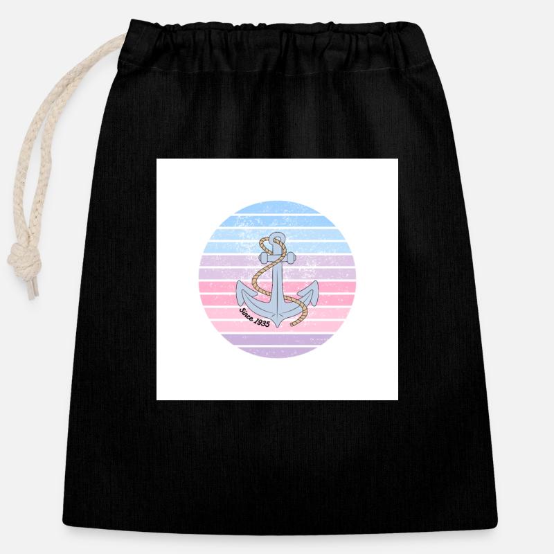 Anchor - Closable cotton gift bag (25x30cm) - black