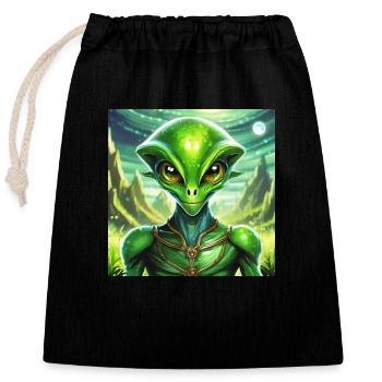 Glühwürmchen Lunar Green Alien Charakter - Verschließbarer Geschenkbeutel aus Baumwolle (25x30cm) - Schwarz - Vorne