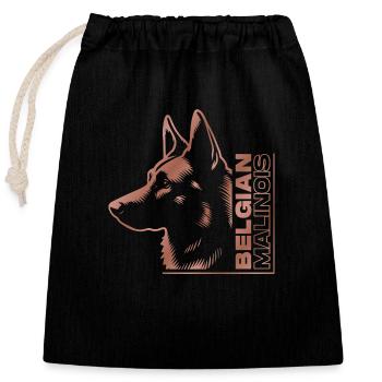 Malinois, tête de chien, dessin portrait or rose - Sac cadeau en coton avec cordon (25 x 30 cm) - noir - Devant