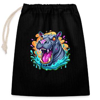 Hippo - Closable cotton gift bag (25x30cm) - black - Front