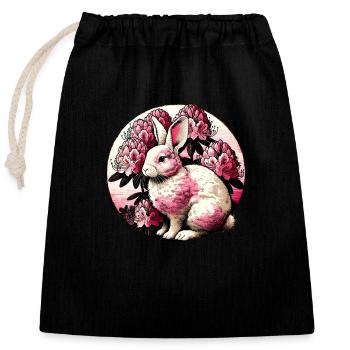 Hase Hase Rosa - Verschließbarer Geschenkbeutel aus Baumwolle (25x30cm) - Schwarz - Vorne