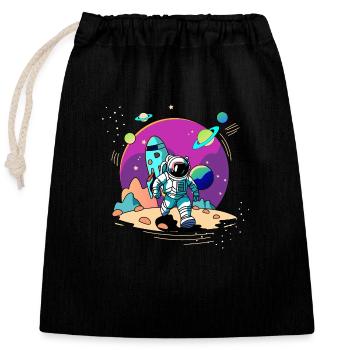 Astronaute de l’espace marchant dans une planète extraterrestre et une fusée - Sac cadeau en coton avec cordon (25 x 30 cm) - noir - Devant