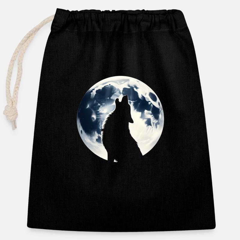 Wolf heult bei Vollmond - Verschließbarer Geschenkbeutel aus Baumwolle (25x30cm) - Schwarz