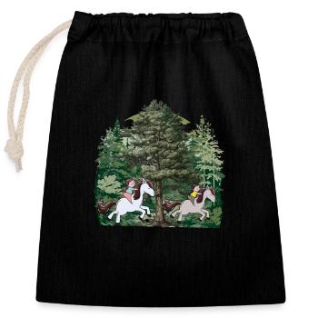 Fille équitation poney chevaux forêt nature loisirs - Sac cadeau en coton avec cordon (25 x 30 cm) - noir - Devant