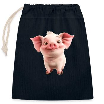 Petit porcelet mignon - Sac cadeau en coton avec cordon (25 x 30 cm) - bleu marine - Devant