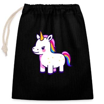 Einhorn - Verschließbarer Geschenkbeutel aus Baumwolle (25x30cm) - Schwarz - Vorne